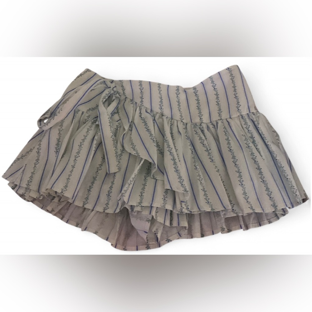 Altar’d State Women's Blue & White Striped Ruffle Mini Skirt with Bow Size S